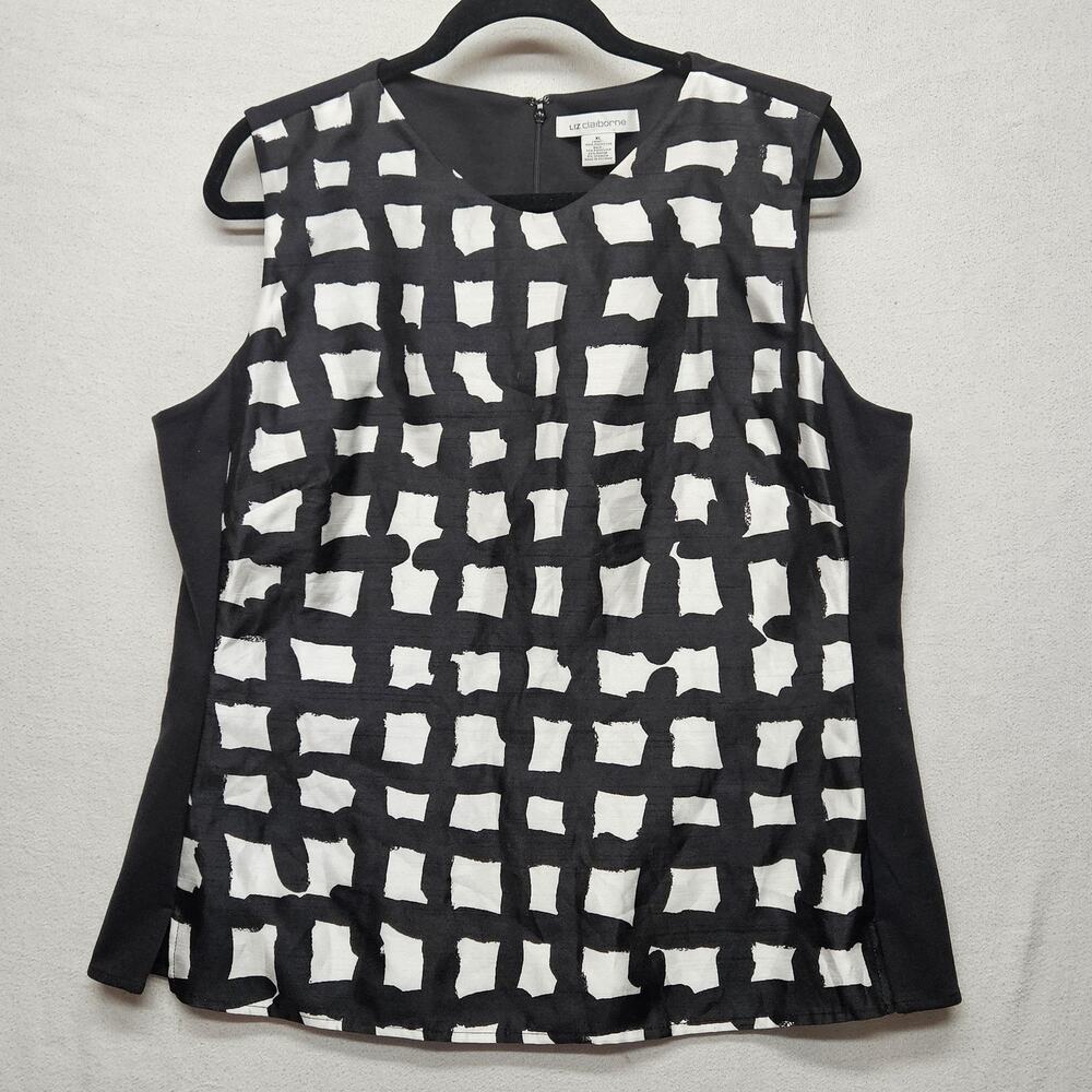 Liz Claiborne Blouse Womens XL Black White Sleeveless Geometric Print Top Shirt